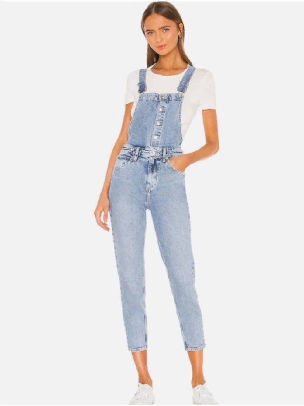 Free People We The Free Shelby Overalls Stone Beach Light Wash Size 27